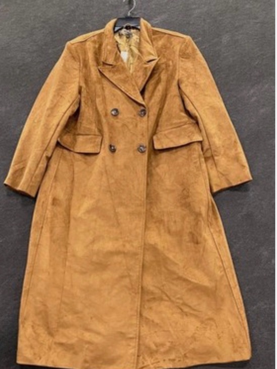 Anthropologie Jackets & Blazers - Women's Double-Breasted Faux Tan Suede Long Coat